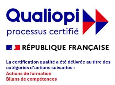 Certification Qualiopi - La certification qualité a été délivrée au titre des catégories d'actions suivantes : Actions de formation, Bilans de compétences