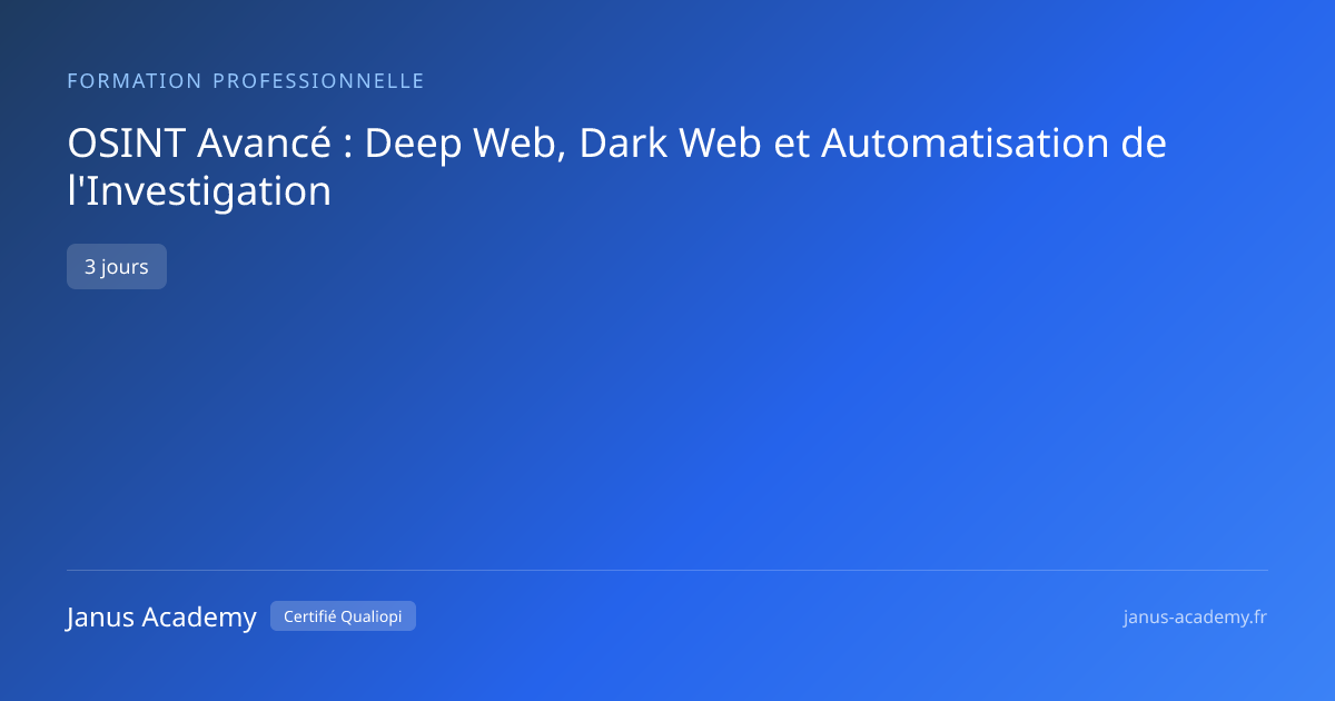 OSINT Avancé : Deep Web, Dark Web et Automatisation de l'Investigation ...
